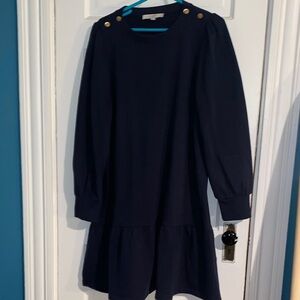 Navy Blue Dress with Gold Button Accents and sparkle thread